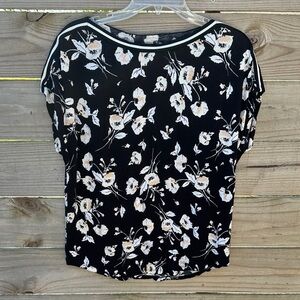 Ralph Lauren black floral short sleeve top XL